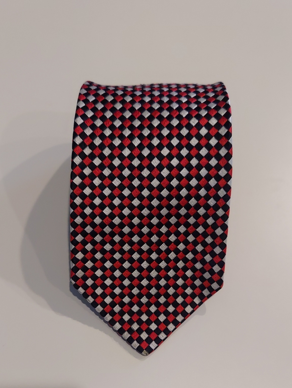 Vintage Hugo Boss Black, Red & White Checkerboard Silk Tie